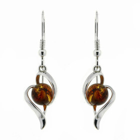 Boucles d'oreilles Ambre Boule 7mm et Argent 925. Boucles d'oreilles pendantes en Argent 925 et Ambre couleur cognac. 2 am...