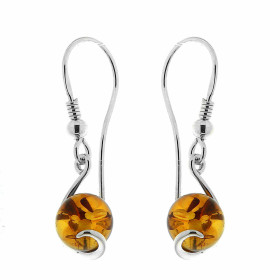 Boucles d oreilles Ambre Boule Argent 925 Boucles d oreilles pendantes Argent 925 Ambre couleur cognac 2 ambres taillées b...