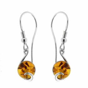 Boucles d'oreilles Ambre Boule et Argent 925