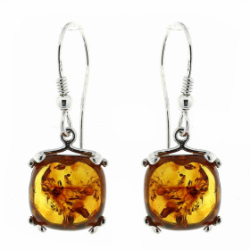 Boucles d oreilles Ambre coussin 12x12mm Argent 925 Boucles d oreilles pendantes Argent 925 Ambre couleur cognac 2 ambres ...
