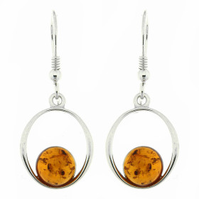 Boucles d oreilles Ambre Argent 925 Boucles d oreilles pendantes Argent 925 Ambre couleur cognac 2 ambres taillées demi sp...