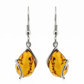 Boucles d oreilles Ambre Goutte 13x9mm Argent 925 Boucles d oreilles pendantes Argent 925 Ambre couleur cognac 2 ambres ta...