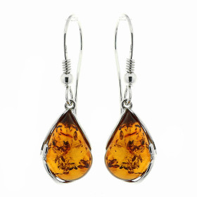 Boucles d'oreilles Ambre Goutte 14x10mm et Argent 925. Boucles d'oreilles pendantes en Argent 925 et Ambre couleur cognac....