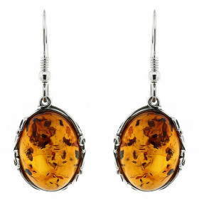 Boucles d oreilles Ambre Ovale 16x12mm Argent 925 Boucles d oreilles pendantes Argent 925 Ambre couleur cognac 2 ambres ta...