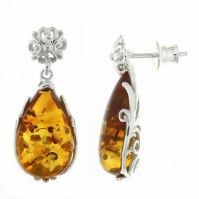 Boucles d oreilles Ambre poire 16x10mm Argent 925 Boucles d oreilles pendantes Argent 925 Ambre couleur cognac 2 ambres ta...