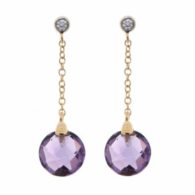 Boucles d oreilles pendantes Améthyste Or Jaune 750 Ces magnifiques Améthystes taille dôme mesurent 8mm diamètre Une petit...