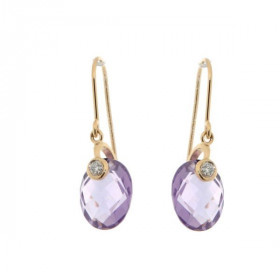  Boucles d oreilles pendantes Améthyste Diamant Or Jaune 750 Ces élégantes pierres taillées dome ovale mesurent 9x7mm Un d...