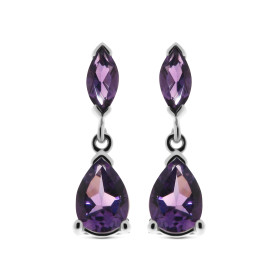 Boucles d oreilles pendantes Améthyste Or Blanc 375 Les Améthystes sont taillées marquise 6x3mm poire 7x5mm La fermeture e...