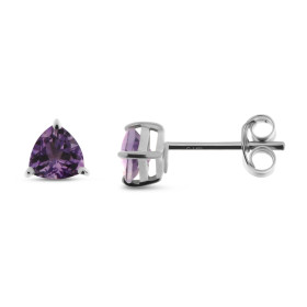 Puces d oreilles Améthyste Or Blanc 375 Ces boucles sont serties pierres triangulaires 5x5mm les Améthystes sont maintenue...