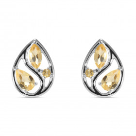 Boucles d'oreilles Arbre de Vie Argent et Citrine. Motif en Argent 925 rhodié mesurant 12x9mm. Chaque boucle est sertie d'...