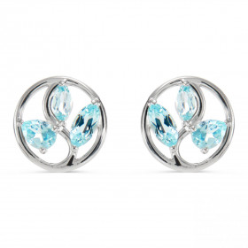 Boucles d'oreilles Arbre de Vie Argent et Topaze bleue traitée. Motif en Argent 925 rhodié mesurant 10mm de diamètre. Chaq...