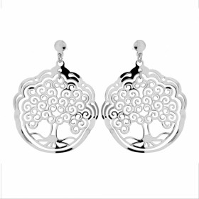 Boucles d'oreilles Arbre de vie en Argent 925 rhodié. Longueur : 4,5cm. Système de fermeture : poussettes