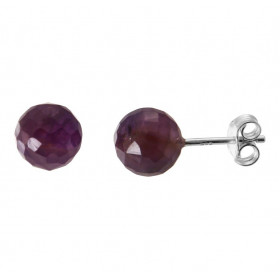 Boucles d'oreilles Argent 925 Amethyste Boules Facettées 8mm