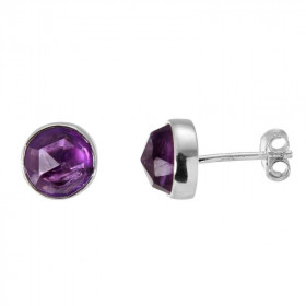 Boucles d oreilles Argent 925 Améthyste Ronde facettée 7mm Puces d oreilles pierres rondes facettées 7mm diamètre Pierres ...