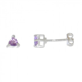 Boucles d oreilles Argent 925 Améthyste serties pierres taille trillion 4mm coté 