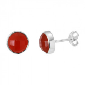 Boucles d oreilles Argent 925 Cornaline Ronde facettée 7mm Puces d oreilles pierres rondes facettées 7mm diamètre Pierres ...