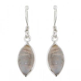 Boucles d oreilles Pendantes Argent 925 Calcédoine Pierres taille navette 14x7mm Longueur: 35mm