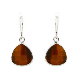 Boucles d oreilles Argent 925 Oeil tigre Ces boucles d oreilles pendantes sont serties pierres triangulaire taillée dome L...