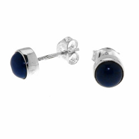 Boucles d oreilles Argent 925 Lapis lazuli serties pierres rondes taille cabochon 6mm diamètre 