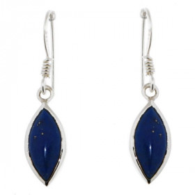 Boucles d'oreilles Pendantes en Argent 925 et Lapis Lazuli. Pierres taille navette de 14x7mm. Longueur: 35mm