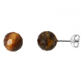 Boucles d'oreilles Argent 925 Oeil de tigre Boules Facettées 8mm