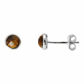 Boucles d'oreilles Argent 925 Oeil de Tigre Rond facetté 5mm