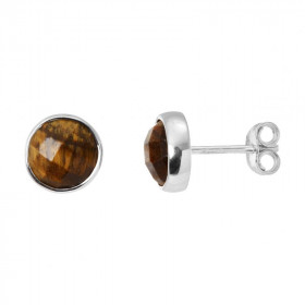 Boucles d oreilles Argent 925 Oeil tigre Rond facetté 7mm Puces d oreilles pierres rondes facettées 7mm diamètre Pierres m...
