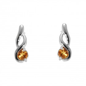 Boucles d'oreilles Argent 925 Rhodié Citrine Ronde 4mm. Chaque boucle est sertie d'une pierre ronde de 4mm de diamètre. Di...