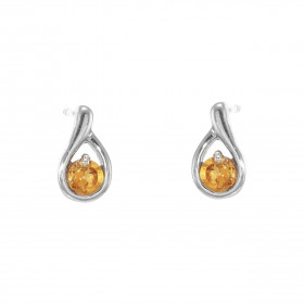 Boucles d'oreilles Argent 925 Rhodié Citrine Ronde 4mm