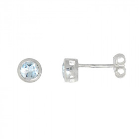 Boucles d'oreilles Argent 925 Topaze Bleue diamètre 5mm. Serti clos