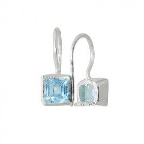 Boucles d&#39;oreilles Argent 925 Topaze Bleue pendantes serties de pierres de 5,5mm. Hauteur : 19mm