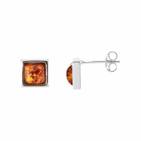 Boucles d'oreilles Argent  Ambre Carré 6mm