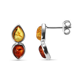 Boucles d'oreilles Argent Ambre Cognac et Miel. Dimensions d'une boucle (vue de face) : 16x6mm. Système de fermeture : pou...