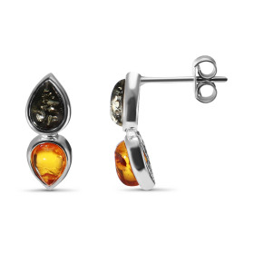 Boucles d oreilles Argent Ambre Cognac Vert Dimensions d une boucle (vue face) : 16x6mm Système fermeture : poussettes