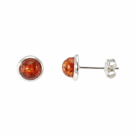 Boucles d oreilles Ambre Argent 925 sertie demi pierres rondes Diamètre du motif : 8 mm Diamètre pierre : 6mm 