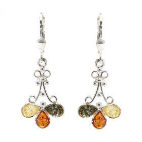 Ambre Baltique Véritable Boucles D'oreilles En Ambre Baltique Et Argent 925 - Gouttes Vertes Élégantes Ambre Véritable Argent