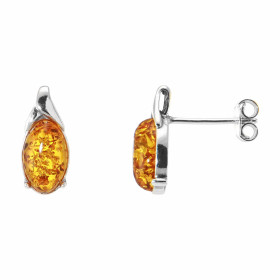 Boucles d oreilles Ambre Argent 925 series pierres ovales 10x6mm Dimesnions du motif : 14x7 mm 