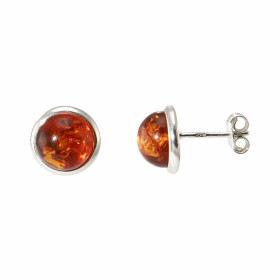 Boucles d oreilles Ambre Argent 925 sertie demi pierres rondes Diamètre du motif : 10 mm Diamètre pierre : 8mm 