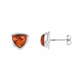 Boucles d oreilles Ambre Argent 925 serties pierres triangulaires 8 x 8 mm Dimensions du motif : 10x10 mm 