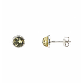 Boucles d oreilles Ambre verte sur Argent 925 sertie demi pierres rondes Diamètre du motif : 8 mm Diamètre pierre : 6mm 