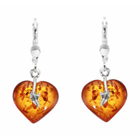  Boucles d oreilles pendantes Ambre Argent 925 motifs forme coeurs Longueur : 32mm 
