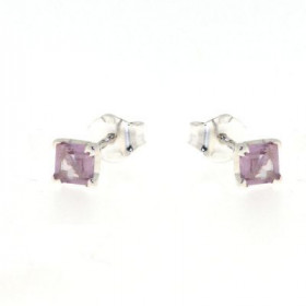 Boucles d oreilles Argent 925 Améthyste serties pierres carrées 4x4mm 