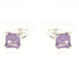 Boucles d oreilles Argent 925 Améthyste serties pierres carrées 6mm coté 