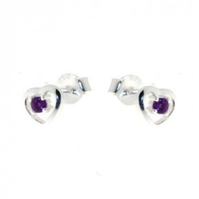 Boucles d'oreilles Argent 925 Améthyste. . Dimensions du motif coeur : 6 x 6 mm. Diamètre des pierres : 2.2mm. 