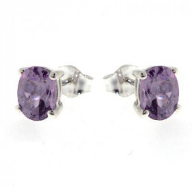  Boucles d oreilles Argent 925 Am&eacute;thyste serties pierres ovales 8x6mm 