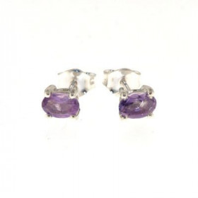  Boucles d oreilles Argent 925 Am&eacute;thyste serties pierres ovales 6x4mm 