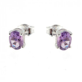 Boucles d oreilles Argent 925 Améthyste serties pierres 7 x 5 mm 