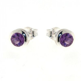 Boucles d oreilles Argent 925 Améthyste serties pierres 5mm diamètre 
