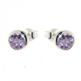 Boucles d oreilles Argent 925 Améthyste serties pierres 6mm diamètre 