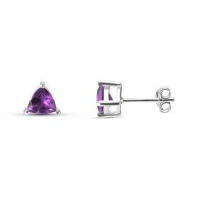 Boucles d oreilles Argent 925 Améthyste serties pierres taille trillion 6mm coté 